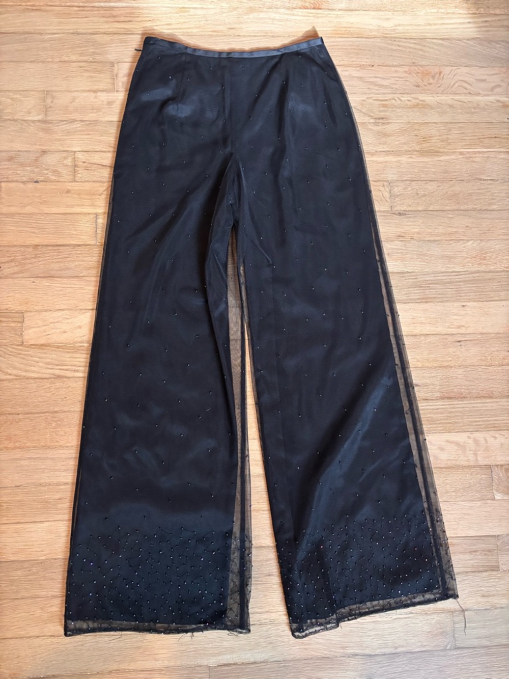 Ann Taylor Black Sheer Mesh Rhinestone Wide Leg Pants Size 2 Y2K Vintage Glam - Picture 11 of 11